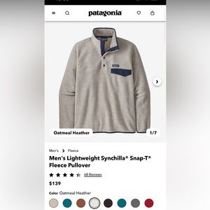 Men’s Patagonia lightweight Synchilla snap-t pullover in oatmeal Heather